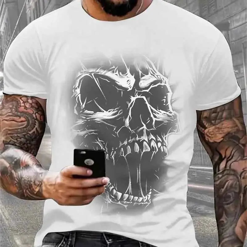 Mens T Shirt For Men Skull Graphic Horror Print Tops Short Sleeve Fashion Casual Oversized Tee Street Clothing