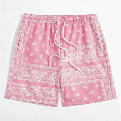 Mens Classic Perris Pattern Beach Shorts With Drawstring Board Shorts For Hawaii Vacation Swim Trunks