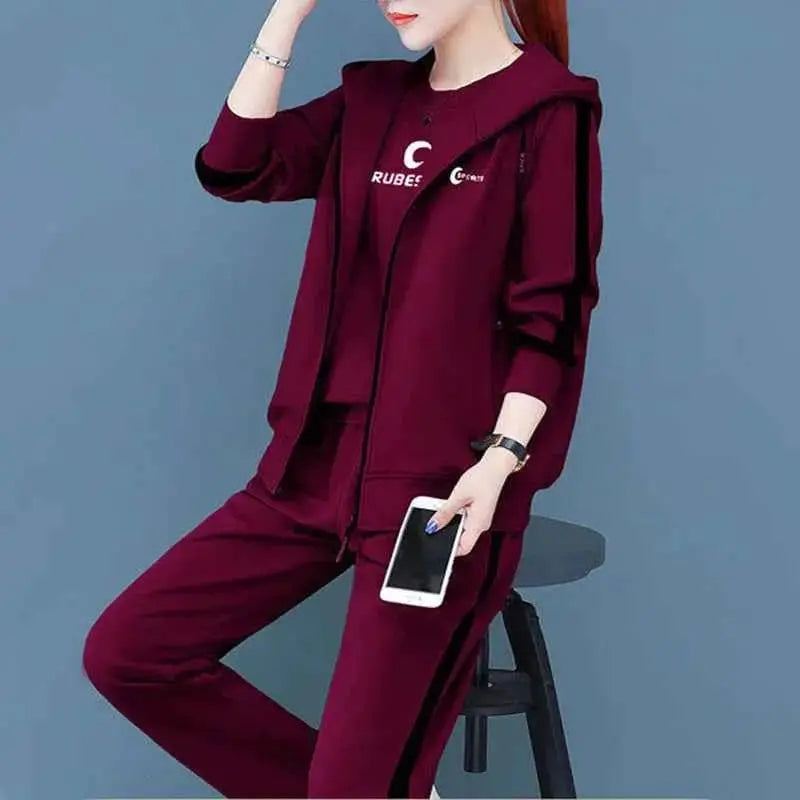 Spring Autumn Women Tracksuit 3 Piece Set Coats Sweatshirts Pants Loose Fit Casual Sportswear Outfit