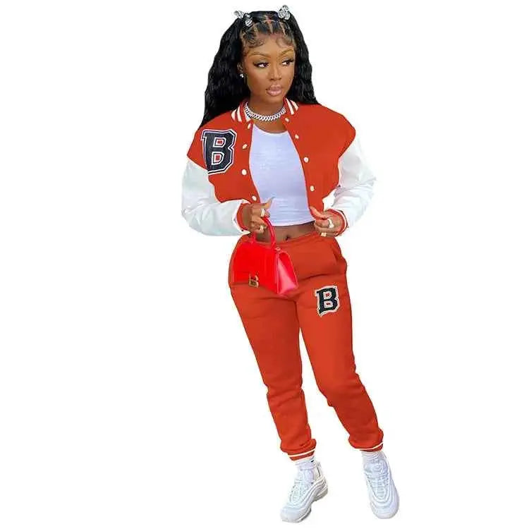 CM YAYA Letter B Baseball Womens Tracksuit Two Piece Jacket And Sweatpants Set Outfit