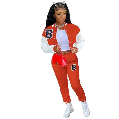 CM YAYA Letter B Baseball Womens Tracksuit Two Piece Jacket And Sweatpants Set Outfit