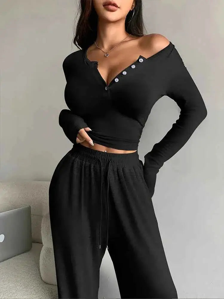 Aynaray 2025 Women Winter Spring Solid Sweatsuit Set Two Piece Tracksuit Pant Set For Women