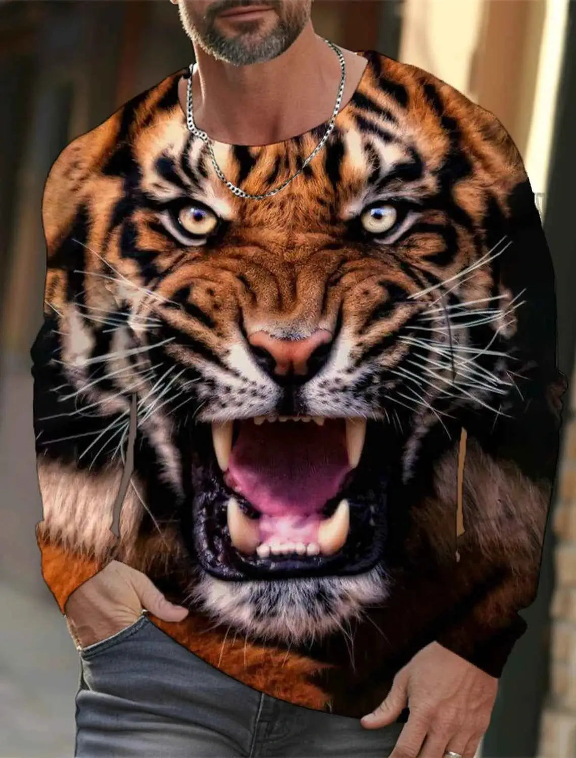 Tiger Graphic Men's Long Sleeve T Shirt 3D Full Printing Streetwear Casual O Neck Top Polyester Fashion