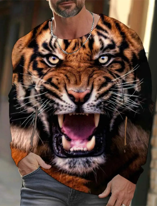Tiger Graphic Men's Long Sleeve T Shirt 3D Full Printing Streetwear Casual O Neck Top Polyester Fashion