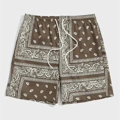Mens Classic Perris Pattern Beach Shorts With Drawstring Board Shorts For Hawaii Vacation Swim Trunks