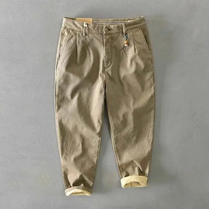 HIQOR Men Cargo Pants Winter 2026 Fleece Warm Khaki Casual Trousers Beading Design Business Pants