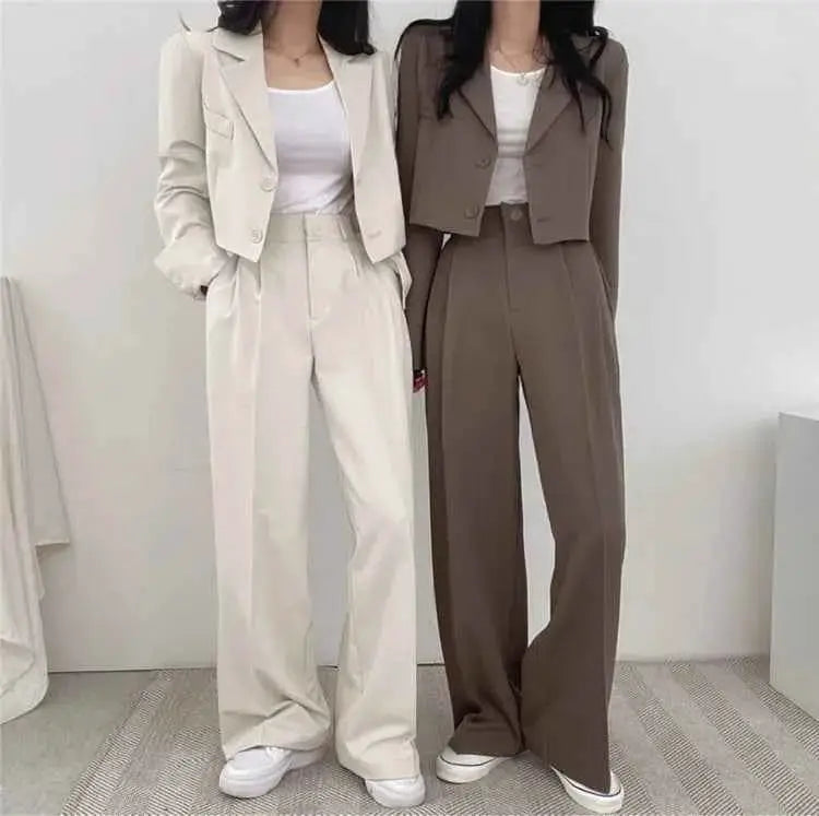 Women 2 Piece Suit Set Blazer Jacket And Straight Leg Pants Office Wear Ensemble Single Breasted Turn Down Collar