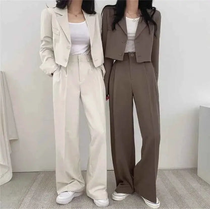 Women 2 Piece Suit Set Blazer Jacket And Straight Leg Pants Office Wear Ensemble Single Breasted Turn Down Collar