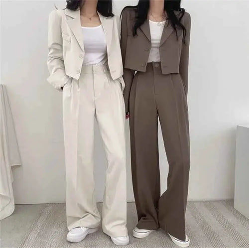 Women 2 Piece Suit Set Blazer Jacket And Straight Leg Pants Office Wear Ensemble Single Breasted Turn Down Collar