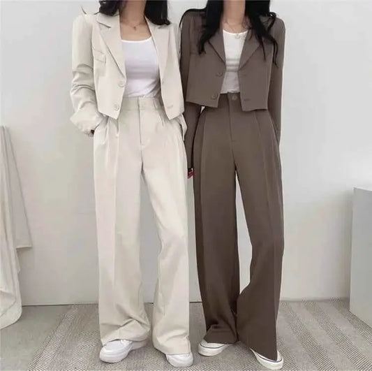 Women 2 Piece Suit Set Blazer Jacket And Straight Leg Pants Office Wear Ensemble Single Breasted Turn Down Collar