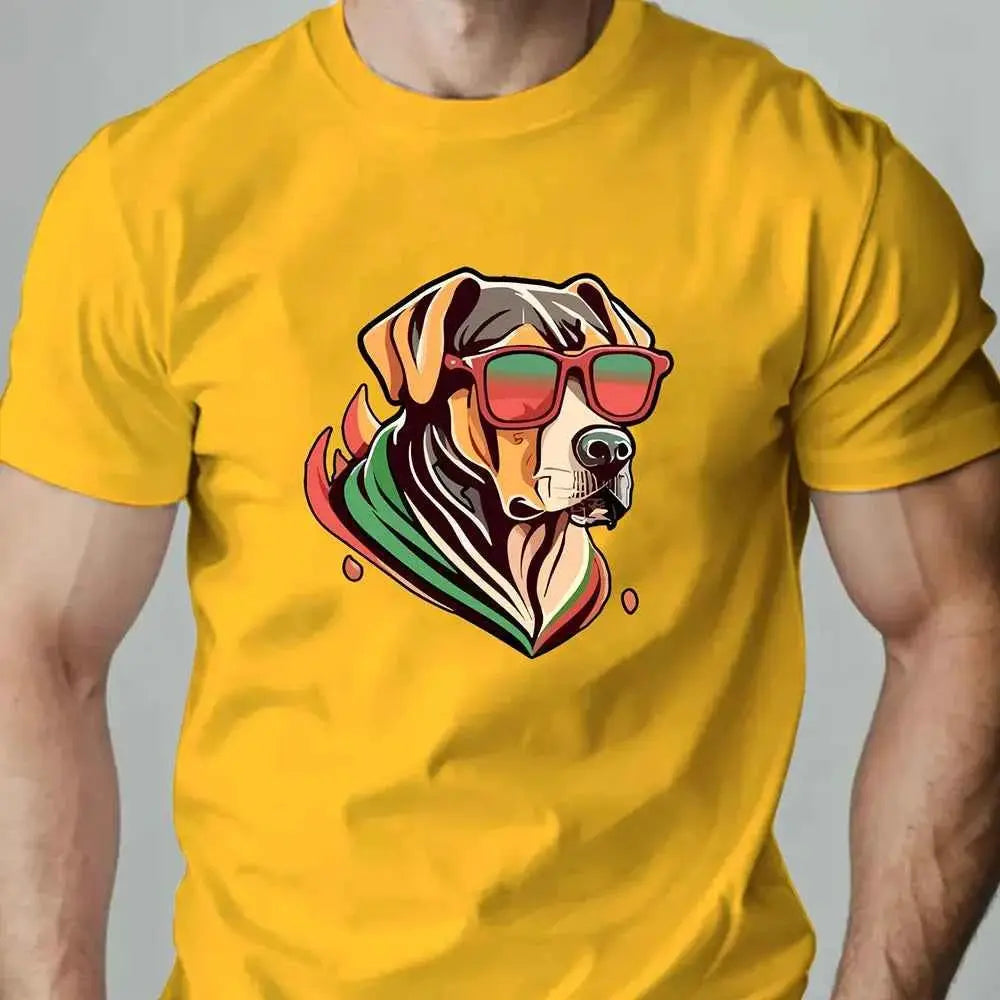Men's Colorful Puppy Pattern Graphic Tee Breathable Oversized Summer Round Neck Hip Hop Style Premium Quality Cotton