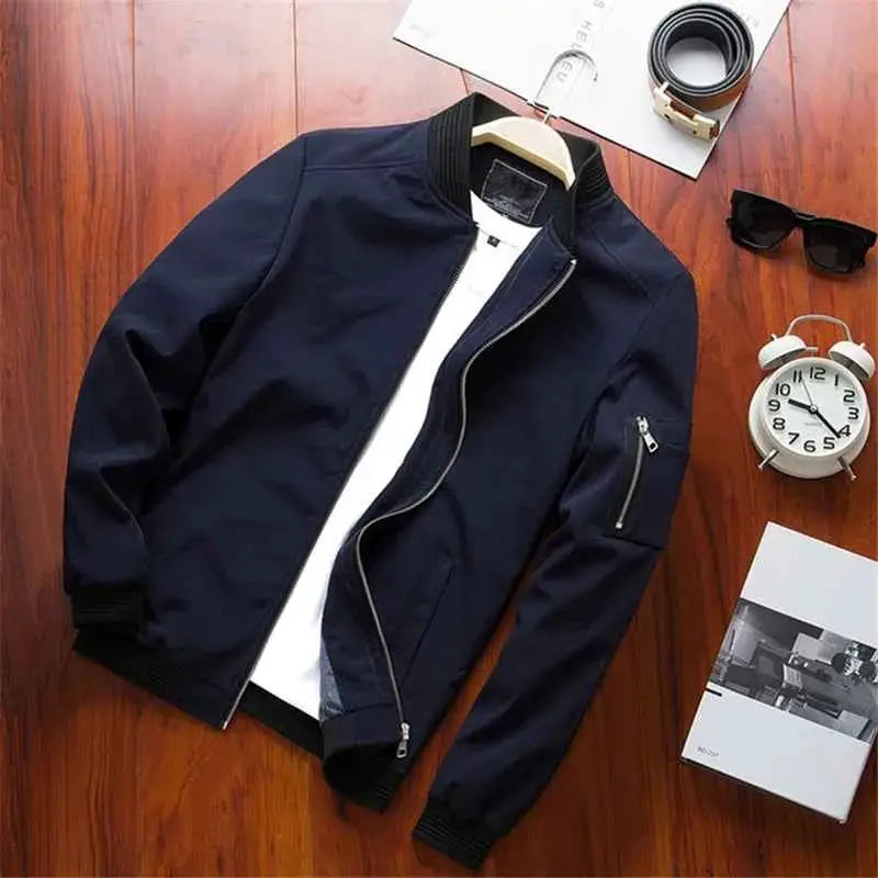 Mens Slim Fit Baseball Style Bomber Jacket Windbreaker With Zip Long Sleeve Outerwear Brand Clothing