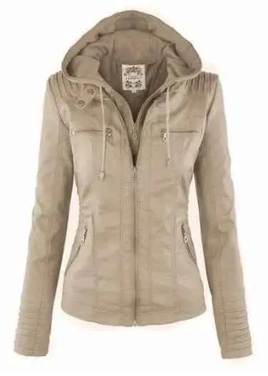 Gothic Faux Leather Jacket Women 2024 Hooded Winter Autumn Motorcycle Outerwear PU Leather Coat Black