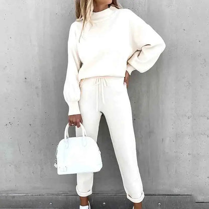 Women Fleece Lined Tracksuit Set High Collar Hoodie Sweatshirt Jogger Winter Sportswear TeenStylo