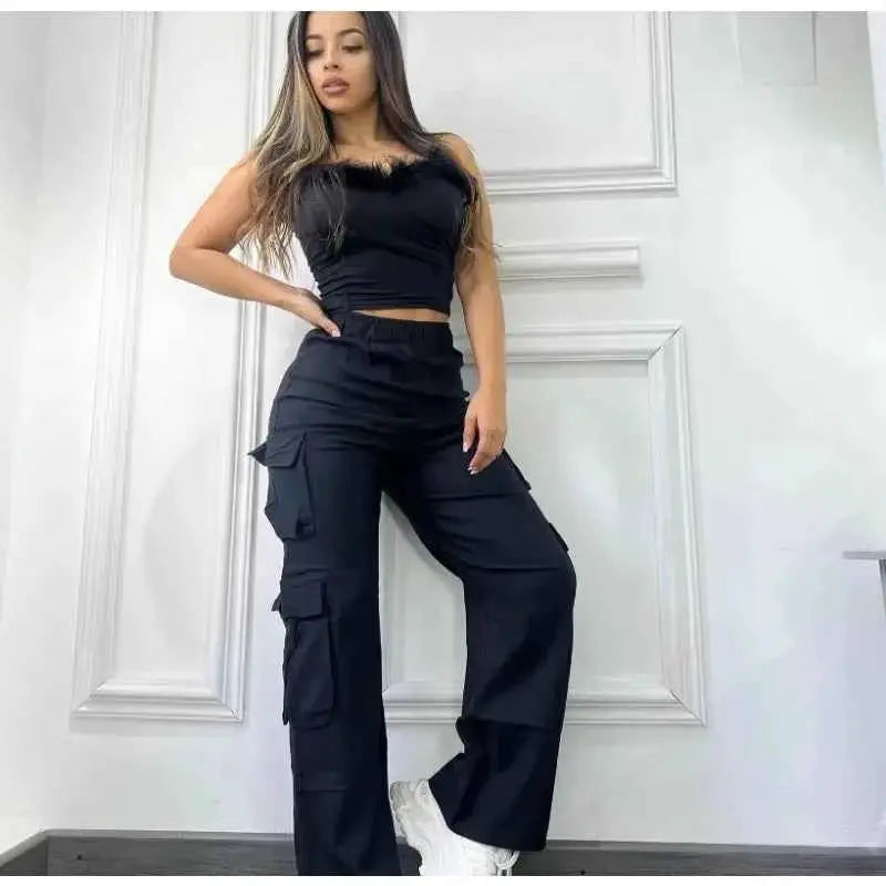 New Women Cargo Pants High Waist Straight Leg Baggy Trousers Wide Leg Vintage Y2K Streetwear With Pockets