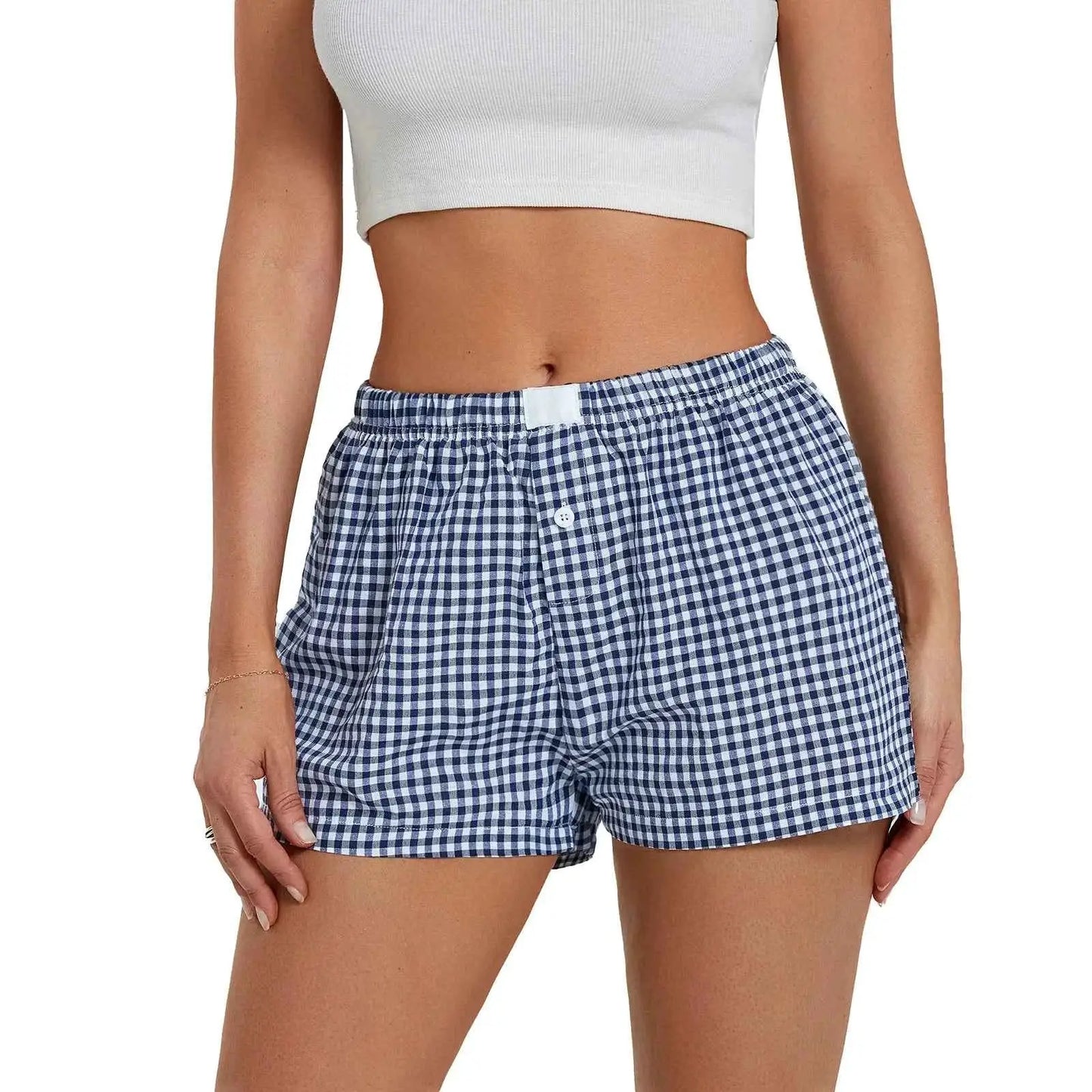 Breathable Women Plaid Lounge Boxer Shorts Elastic Waist Pajama Bottoms Sleepwear Y2K Casual Summer Gingham Shorts Beach