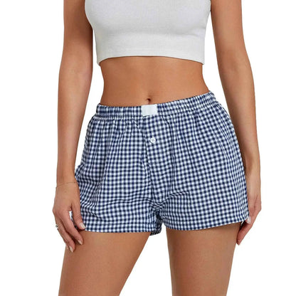 Breathable Women Plaid Lounge Boxer Shorts Elastic Waist Pajama Bottoms Sleepwear Y2K Casual Summer Gingham Shorts Beach