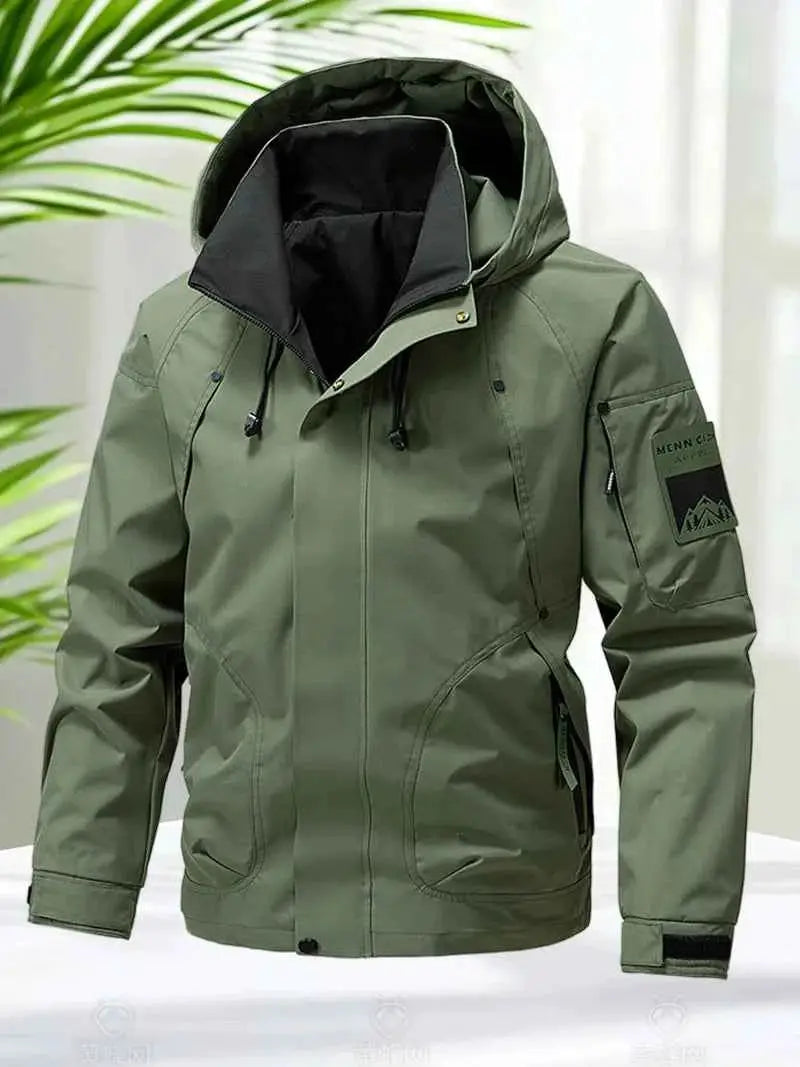 Waterproof Softshell Jacket For Men Hooded Zip Up Windbreaker Outdoor Coat Lightweight For Hiking And Camping