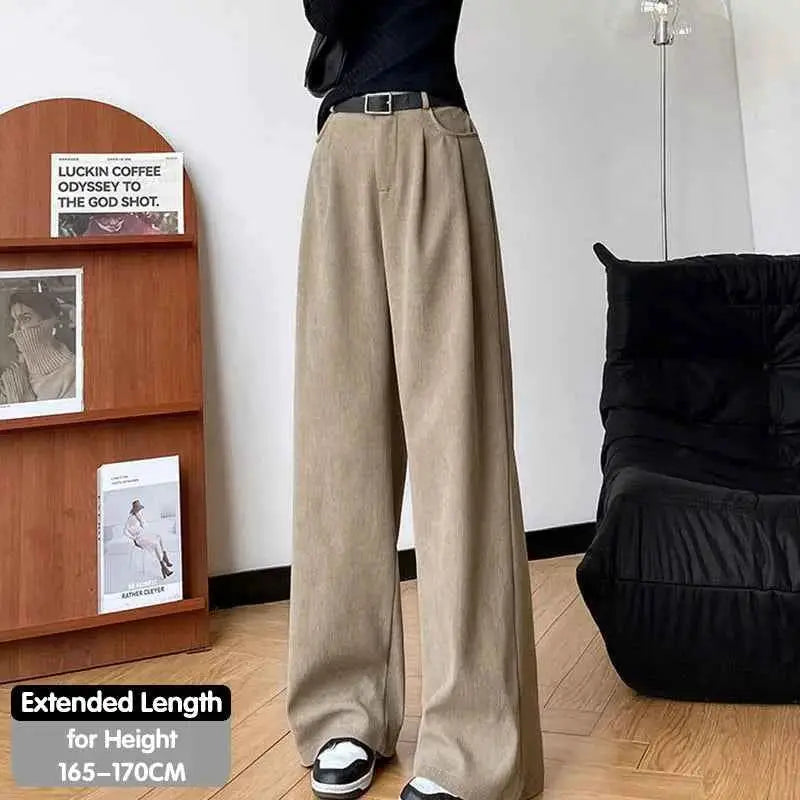 Corduroy High Waist Wide Leg Pants for Women Autumn Winter Casual Trousers Straight Leg New