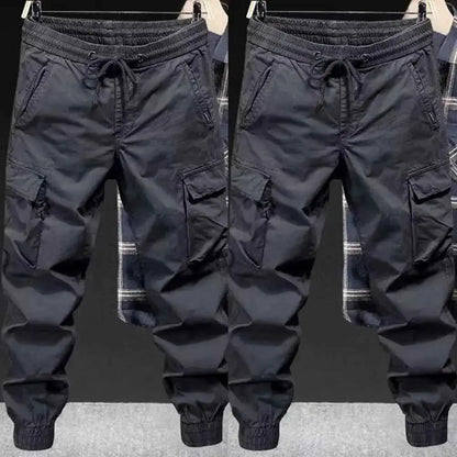 Men's Cargo Pants With Multiple Pockets Streetwear Joggers Elastic Drawstring Waist Full Length Plus Size Trousers