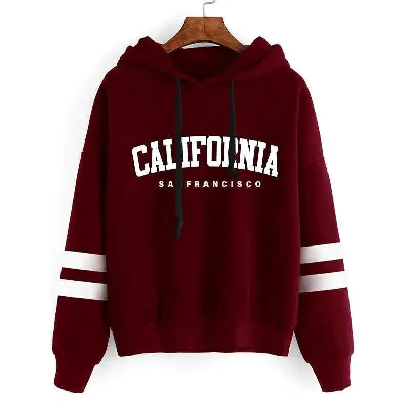 California Womens Tracksuit Set Casual Striped Hooded Sweatshirt and Pants Versatile Streetwear S to 3XL