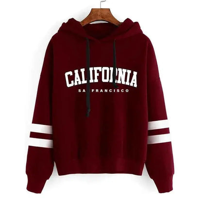 California Womens Tracksuit Set Casual Striped Hooded Sweatshirt and Pants Versatile Streetwear S to 3XL
