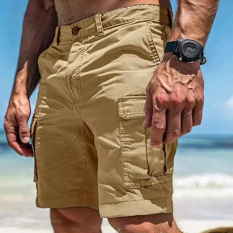 Casual Loose Cargo Shorts For Men 2025 Summer Trend Multi Pocket Patchwork Straight Fit Solid Color