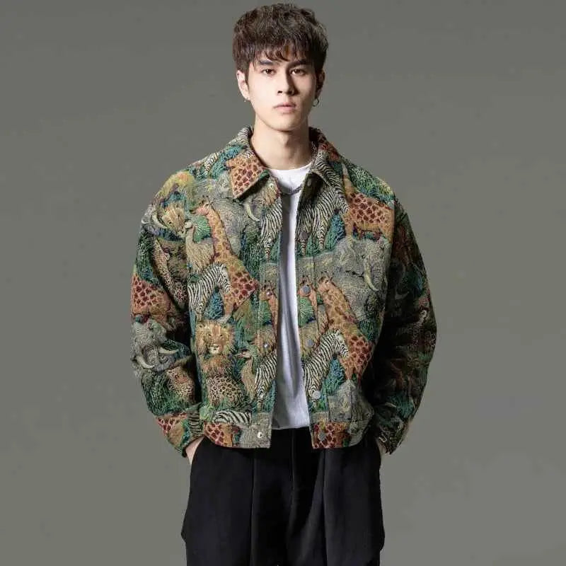 New Chinese Style Mens Casual Printed Jacket Trendy Domineering Look For Modern Streetwear