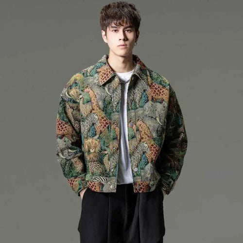 New Chinese Style Mens Casual Printed Jacket Trendy Domineering Look For Modern Streetwear