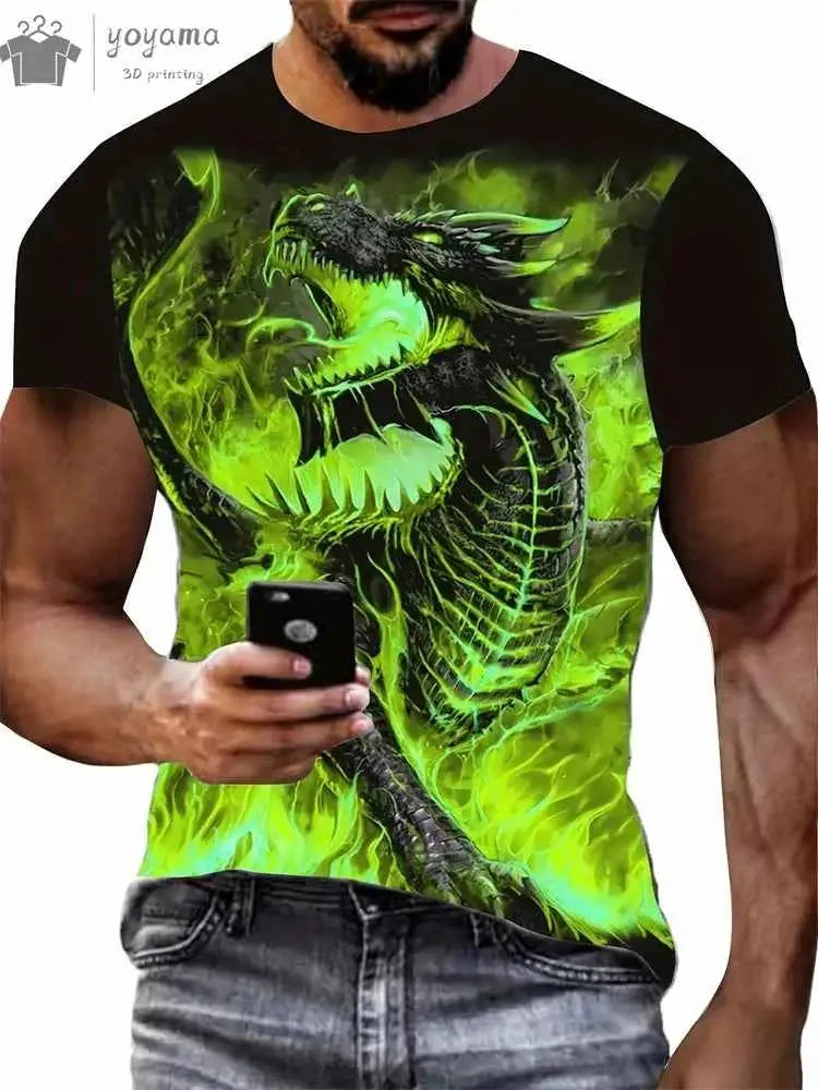 Dragon Graphic T Shirt For Men Short Sleeve Tee Funny Dragon Print Summer Clothing Personalized