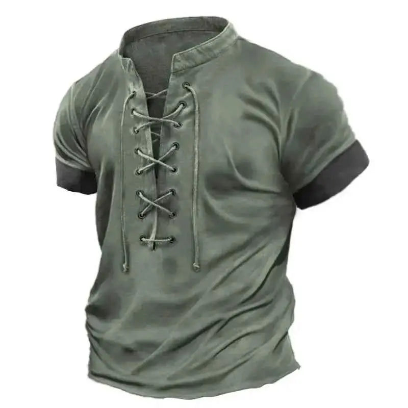 Men's Oversized T Shirt Summer Vintage Casual Lace Up Short Sleeved Tee Business Casual Soft Y2K Top