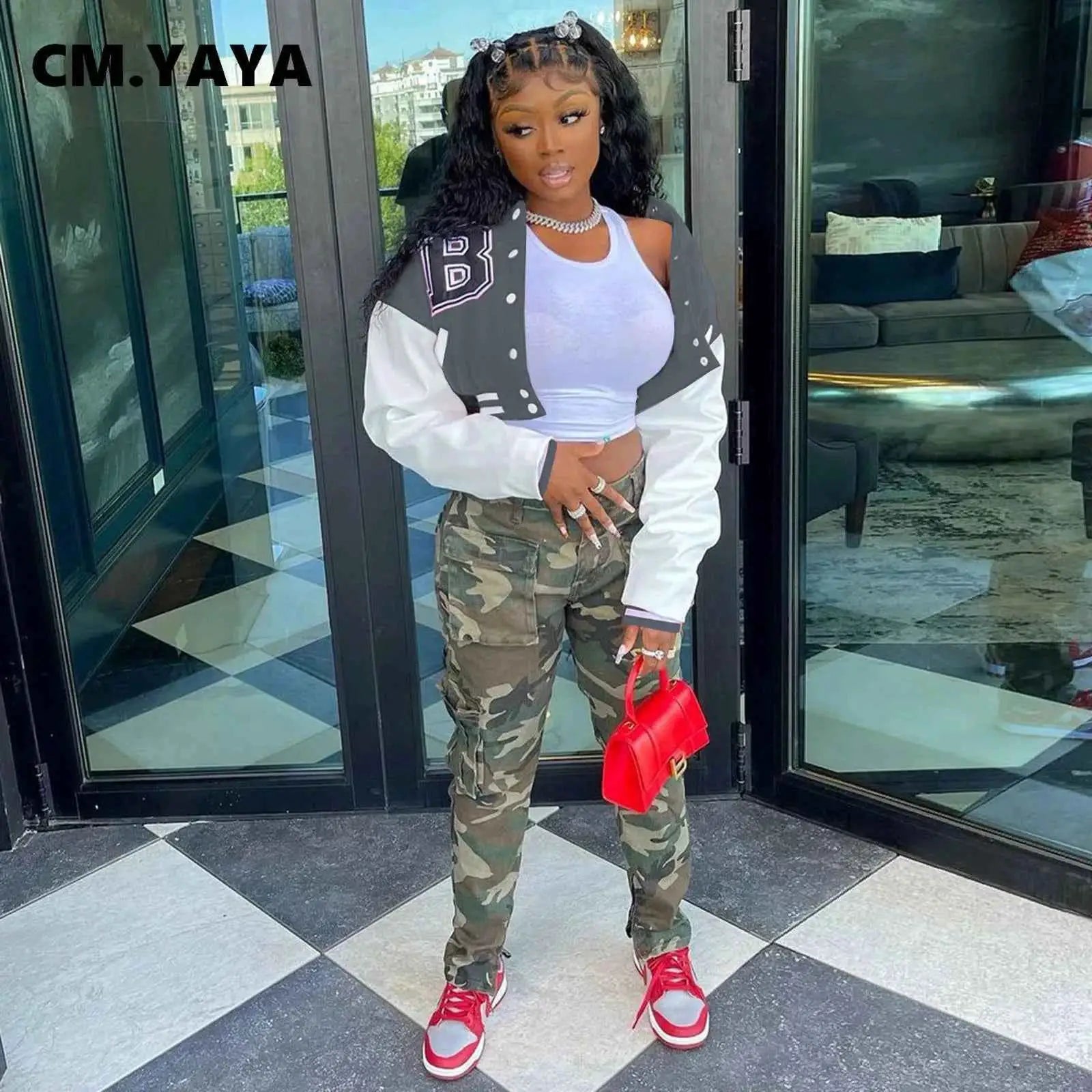 CM YAYA Letter B Baseball Womens Tracksuit Two Piece Jacket And Sweatpants Set Outfit