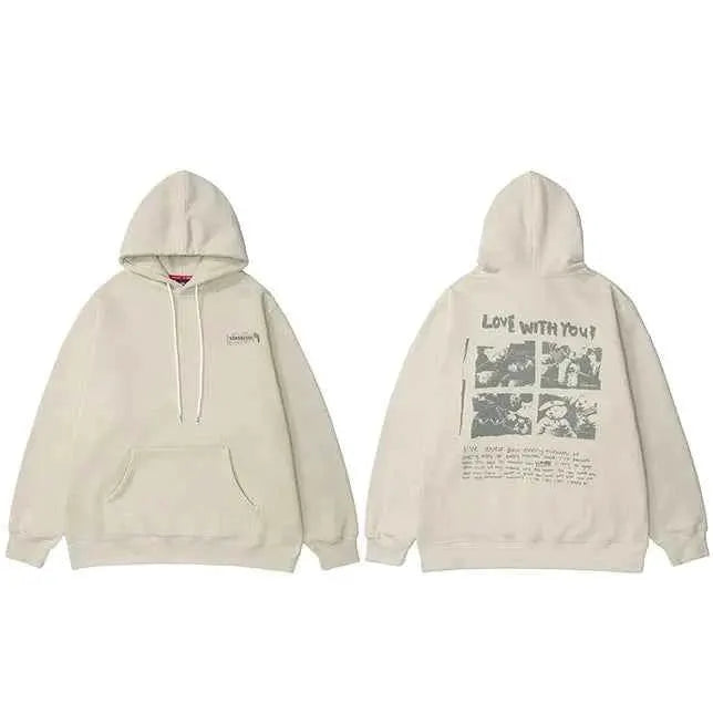 Hip Hop Hoodie Streetwear Sweatshirt For Men 2025 Bear Letter Print Harajuku Hooded Pullover Cotton Fleece Autumn