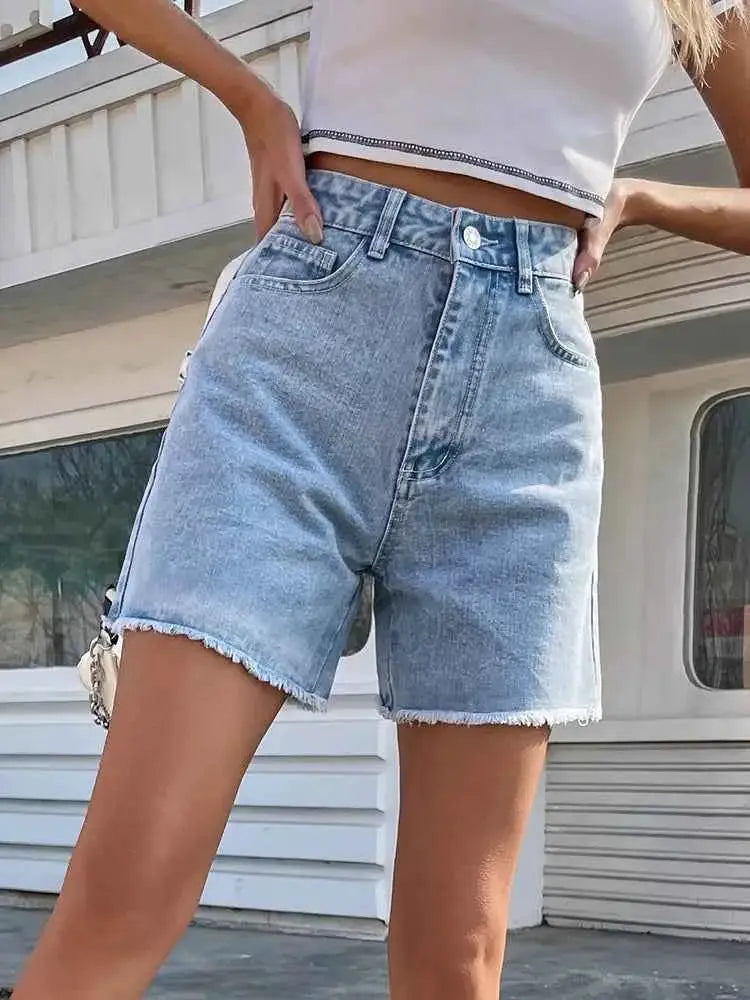 Streamgirl Blue Denim Shorts Women High Waisted Casual Chic Loose Fit Summer 2025 Femme
