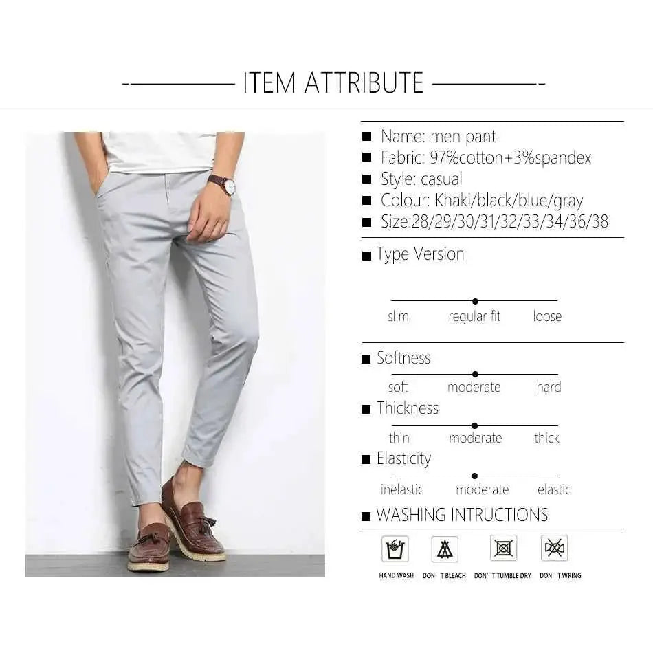 Browon Summer Men Casual Pants Solid Color Straight Leg Ankle Length Slight Elastic Waist High Quality Formal Trousers