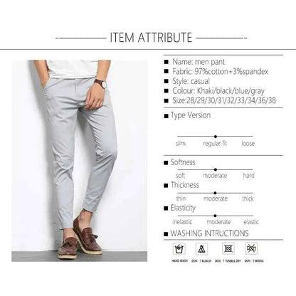 Browon Summer Men Casual Pants Solid Color Straight Leg Ankle Length Slight Elastic Waist High Quality Formal Trousers