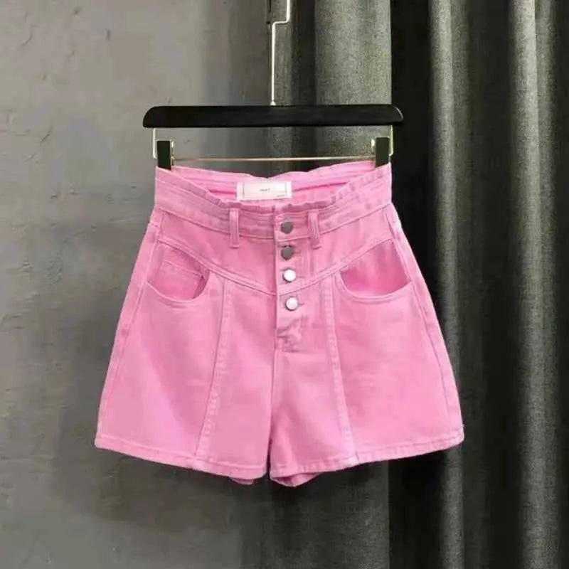Pink Jean Shorts Women High Waist Y2K Wide Leg Denim Shorts Summer Streetwear 2025 Fashion Casual