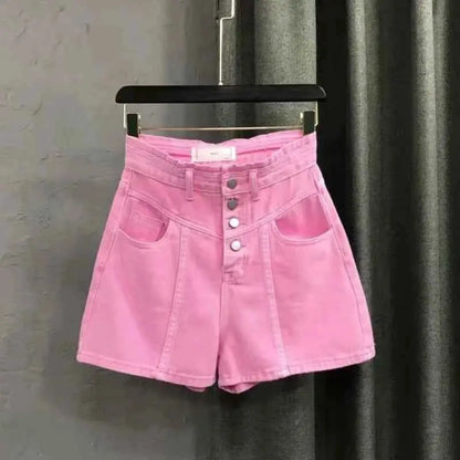 Pink Jean Shorts Women High Waist Y2K Wide Leg Denim Shorts Summer Streetwear 2025 Fashion Casual