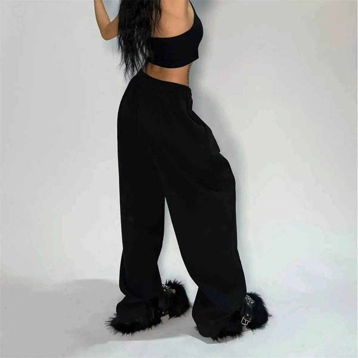 Solid Loose Sweatpants For Women Wide Leg Y2K American Retro Hip Hop Joggers Baggy Trousers Streetwear