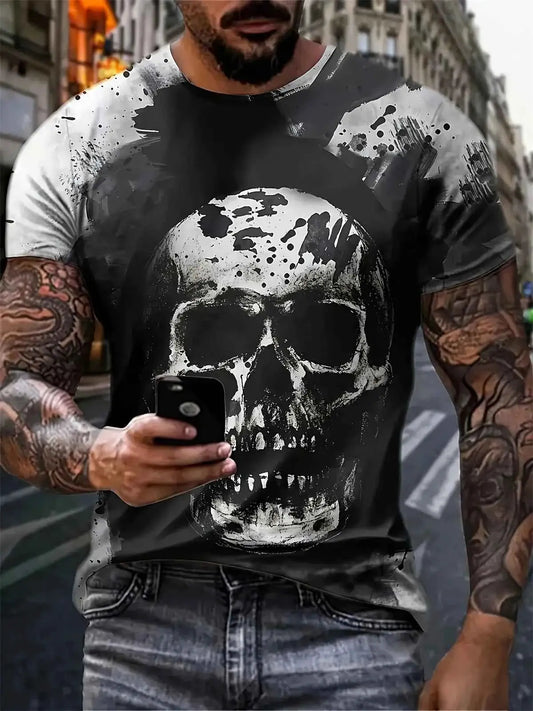 Mens Punk Skull 3D Print T Shirt Short Sleeve Graphic Tee For Summer Fashion Outdoor Streetwear
