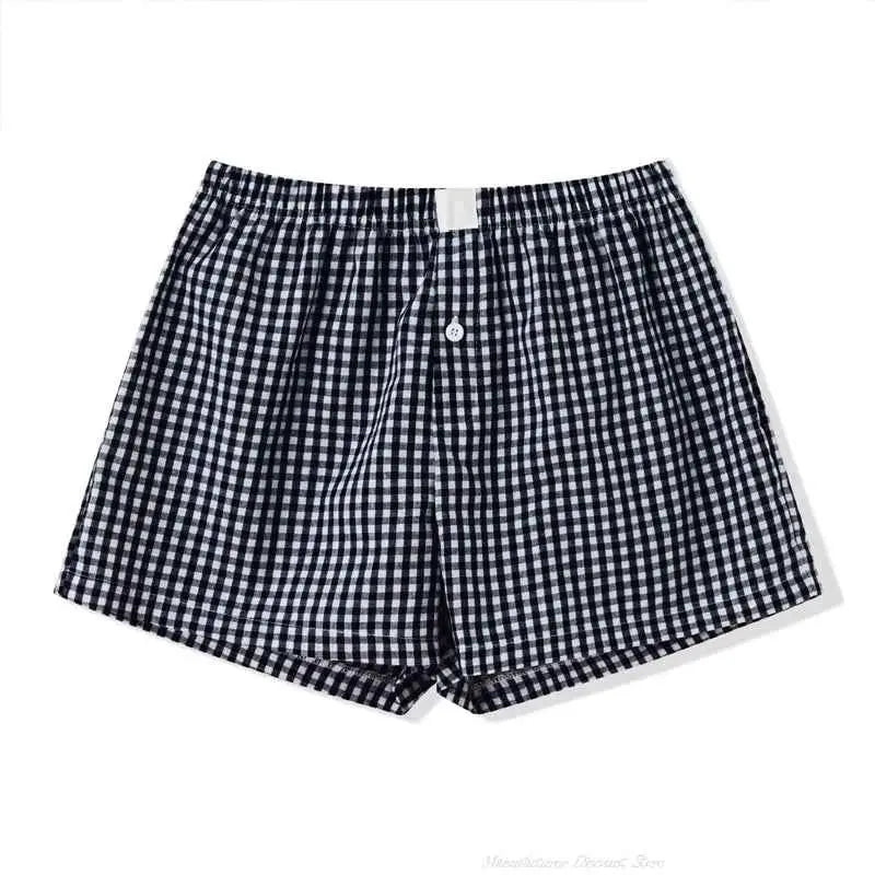Breathable Women Plaid Lounge Boxer Shorts Elastic Waist Pajama Bottoms Sleepwear Y2K Casual Summer Gingham Shorts Beach