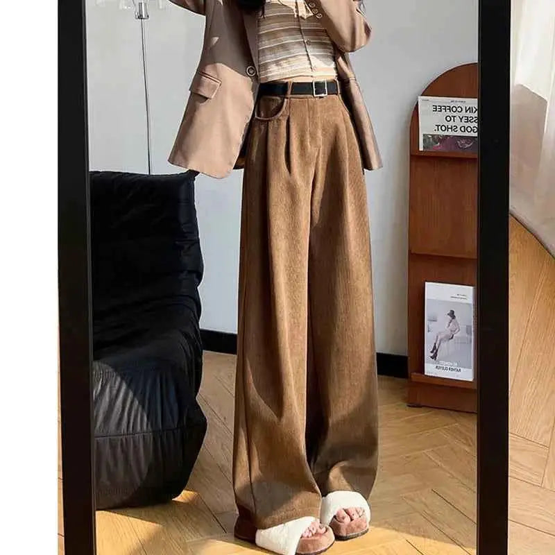 Corduroy High Waist Wide Leg Pants for Women Autumn Winter Casual Trousers Straight Leg New