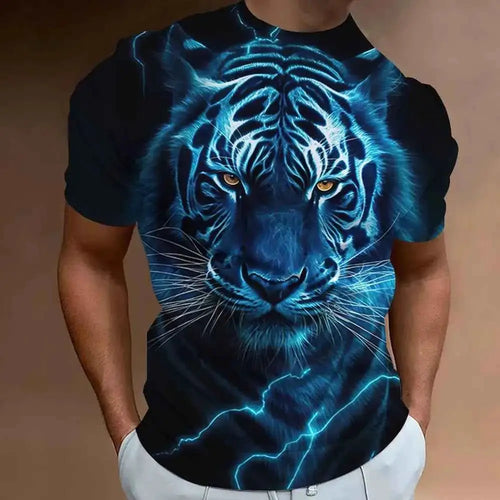 Tiger Print 3D T Shirt For Men Short Sleeve Round Neck Fashion Tee Summer Casual Top