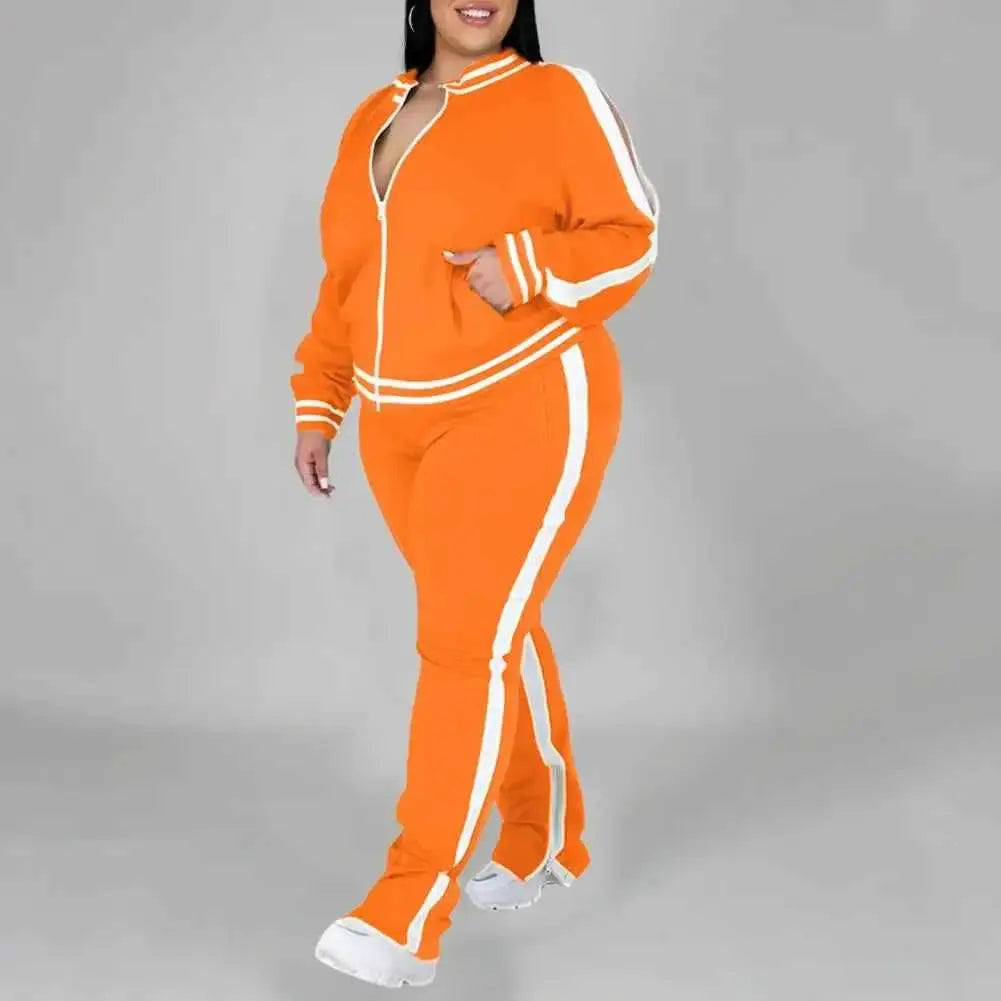 Plus Size Women Tracksuit Set Zip Up Long Sleeve Jogging Suit With Trousers Loose Fit Two Piece Sportswear Casual Outfit