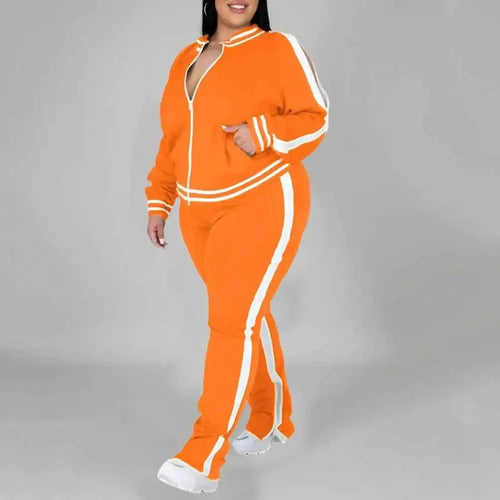 Plus Size Women Tracksuit Set Zip Up Long Sleeve Jogging Suit With Trousers Loose Fit Two Piece Sportswear Casual Outfit