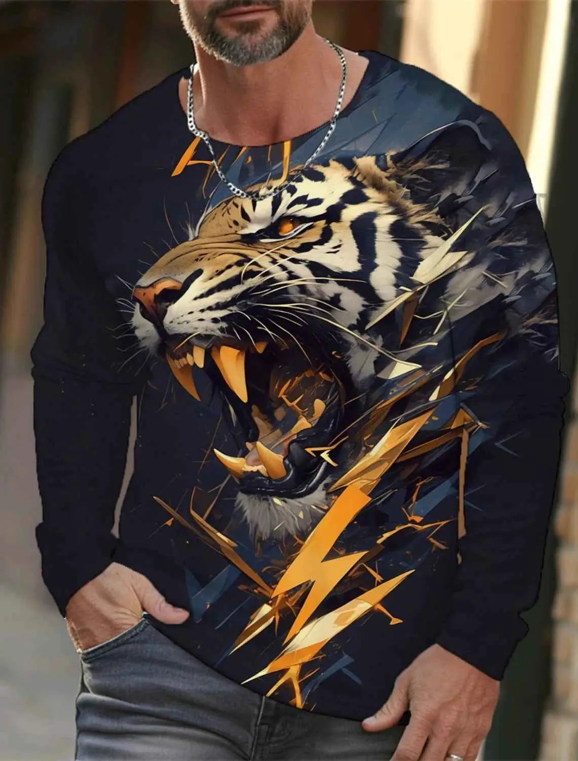 Tiger Graphic Men's Long Sleeve T Shirt 3D Full Printing Streetwear Casual O Neck Top Polyester Fashion