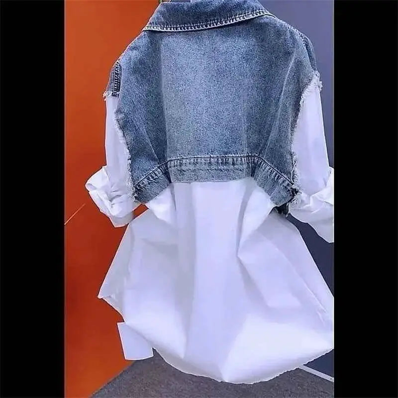 New Splicing Denim Jacket For Women Spring Autumn Korean Fashion Denim Shirt Ladies Tops Casual Jean Coat Windbreaker