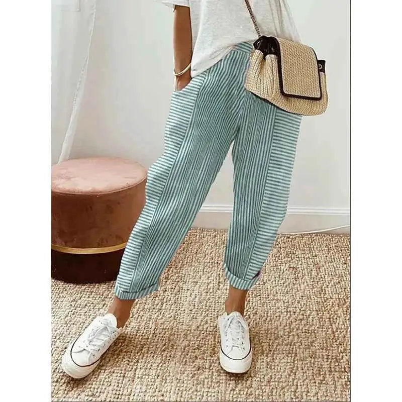 Women Vertical Stripe Loose Fit Pants Casual Wide Leg Trousers TeenStylo Boutique