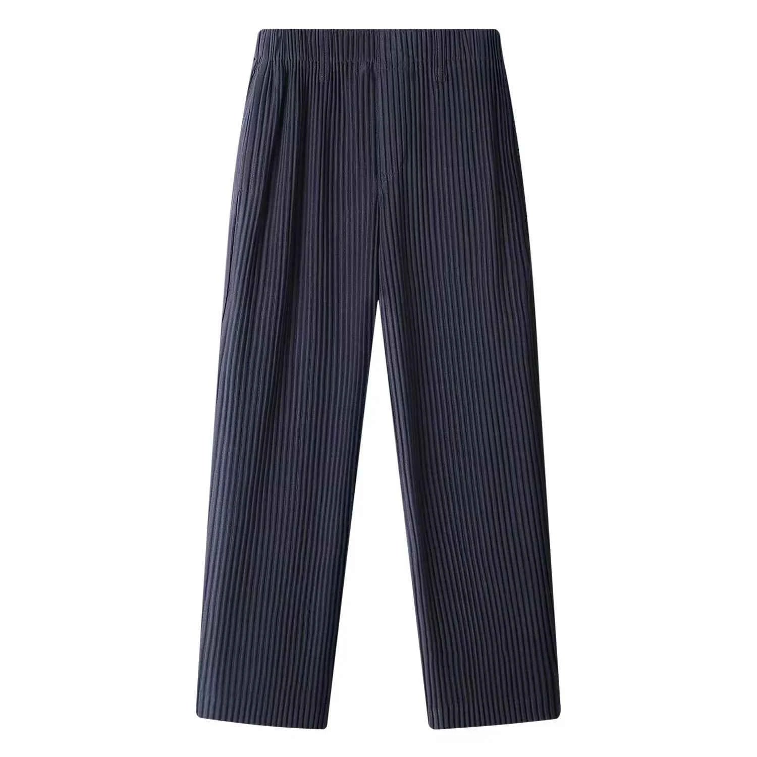 Miyake Pleated Mens Trousers Baggy Straight Fit Casual Japanese Style Pants High Quality Fabric