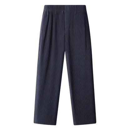 Miyake Pleated Mens Trousers Baggy Straight Fit Casual Japanese Style Pants High Quality Fabric